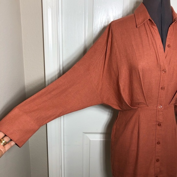 Abercrombie & Fitch Linen Button Down Lined Long Sleeve Rusty Shirt Dress XSP - Picture 3 of 16